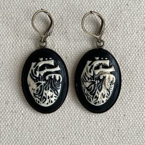 Bronze heart on pendant earrings